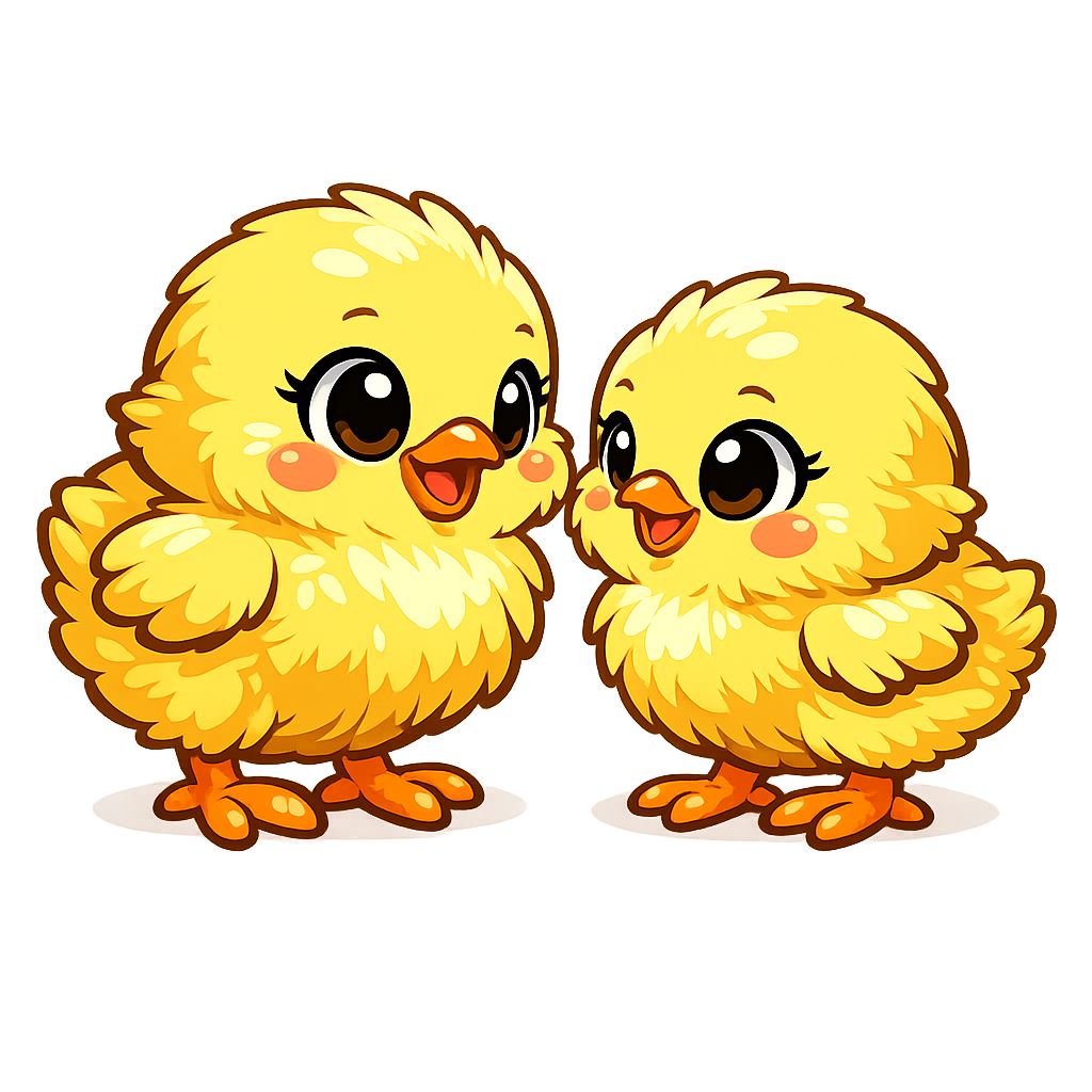 Two baby chicks looking at each other